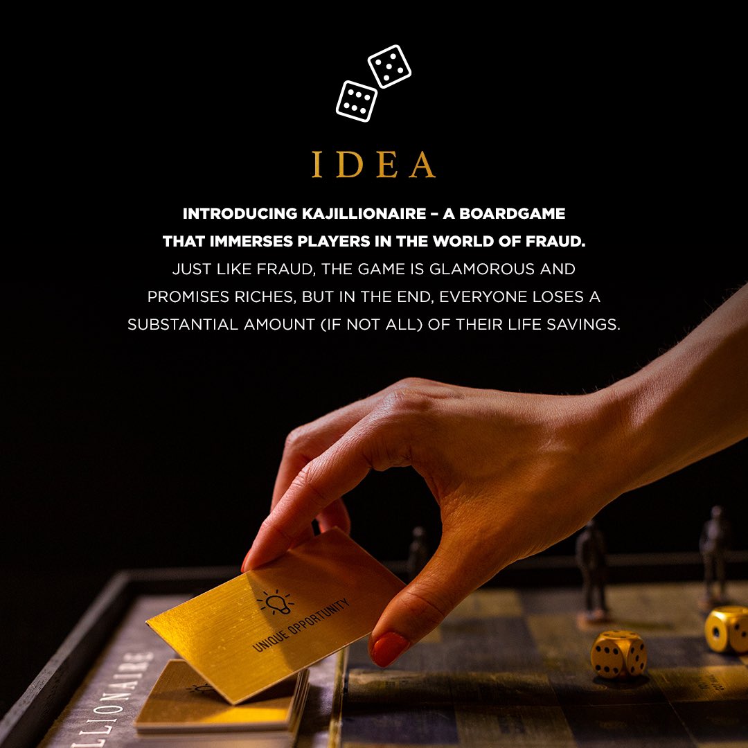 Edelman Digital (@edelmandigital) on Twitter photo Think you know a scam when you 👀 it? We teamed up with <a href="/ASCUpdates/">Alberta Securities Commission</a> to develop #Kajillionaire: a campaign and board game designed to educate and entertain Albertans by offering an engaging, buzzworthy way to learn about fraud. Think you know a scam when you 👀 it? We teamed up with <a href="/ASCUpdates/">Alberta Securities Commission</a> to develop #Kajillionaire: a campaign and board game designed to educate and entertain Albertans by offering an engaging, buzzworthy way to learn about fraud.