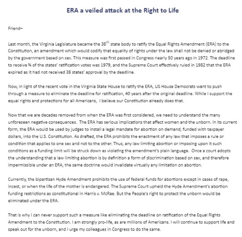 Rob Wittman's Statement on the ERA