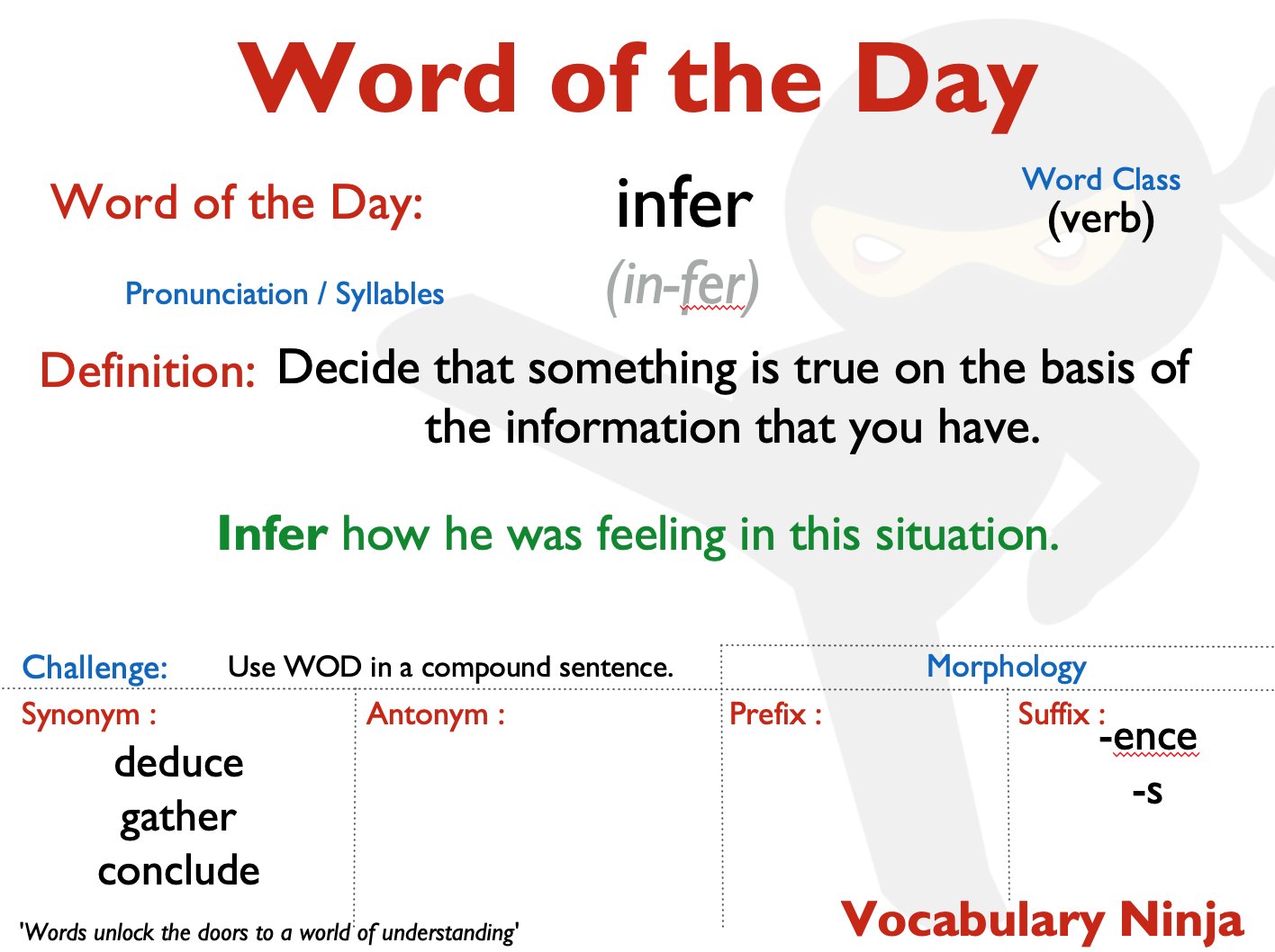 Vocabulary Ninja on X: Today's word or the dayrepresenting the ninja's  mentality. Share with colleagues. Let's reach 1k followers today.  🙅🏻🙅🏼🙅‍♂️🙅🏿🙅🏽‍♂️🙏✏️📕📗📙  / X