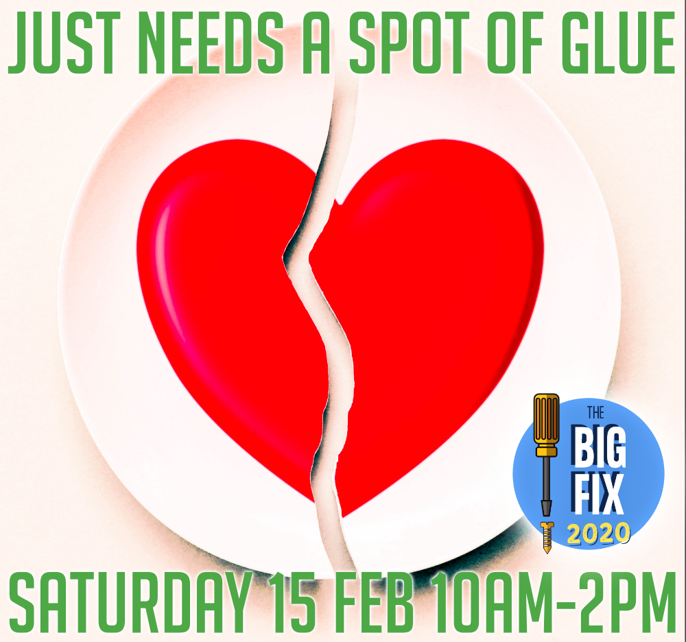 We repair
⌚️jewellery and accessories
✂️clothes
📙documents and books
🛴 pedal bikes &amp; scooters
📠electrical items
☎️ computers, phones &amp; printers

📧 Digital Inclusion one-2-ones

🍪 or just pop in for a cuppa

Saturday 15th February 2020
10 AM to 2 PM :: last check-in 1.30 PM