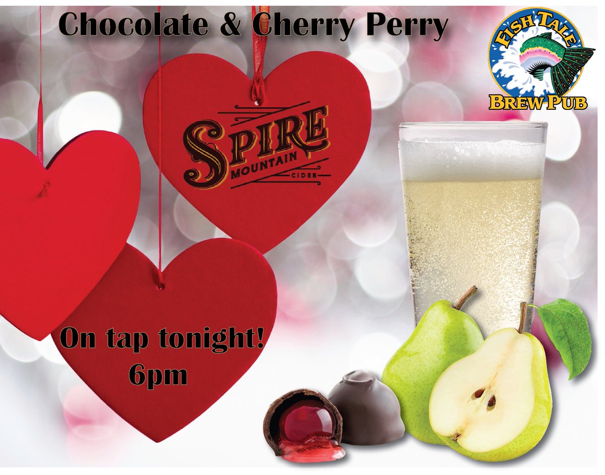 Stop by Fish Tale Brew Pub tonight, Thursday, at 6pm for a special cider and beer release! Try Spire Mountain Chocolate &amp; Cherry Pear cider or Fish Tales Snickers Stout along with a little something special whipped up by the kitchen team for Love day!
