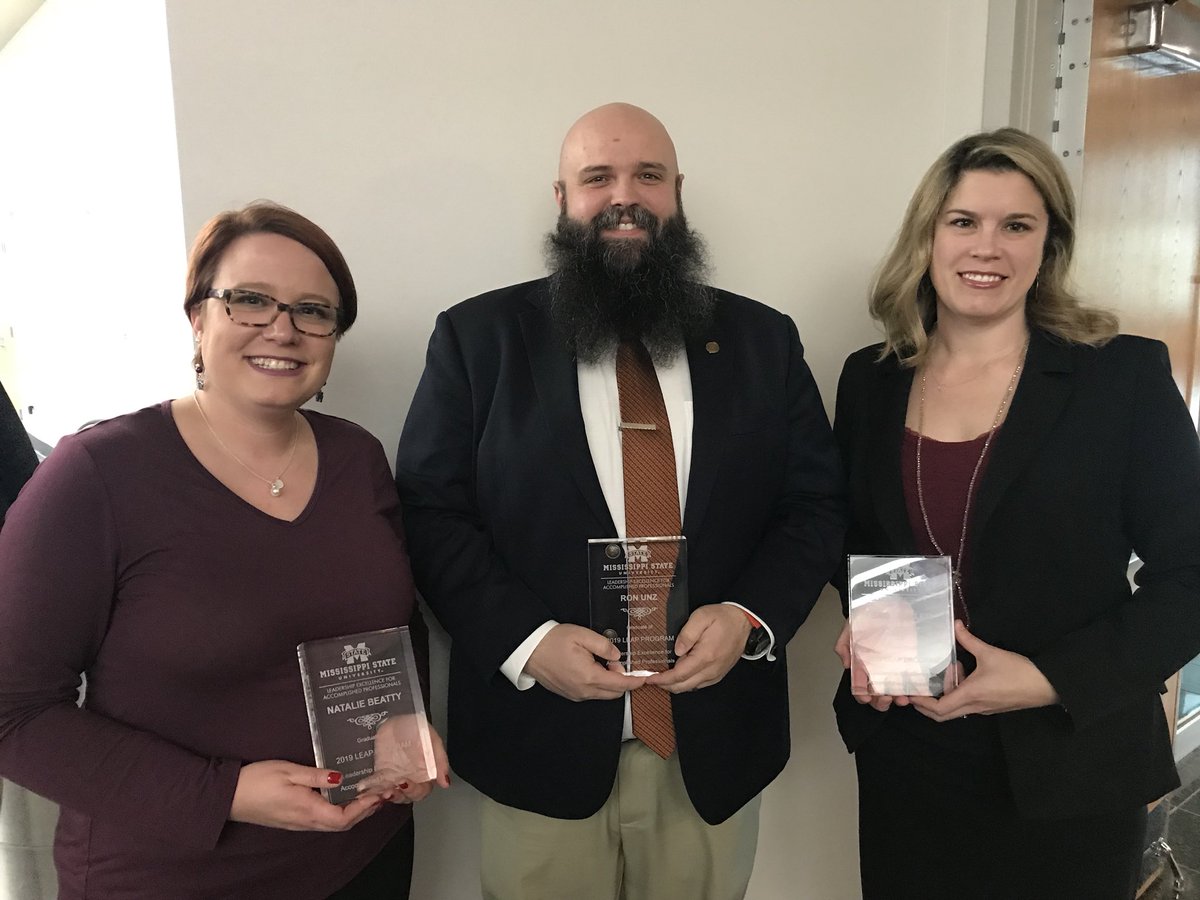 Congrats to <a href="/MSUEngineering/">Bagley College of Engineering</a>’s latest graduates from MSU’s Leadership Excellence for Accomplished Professionals (LEAP) program! Natalie Beatty (Dean’s office), Ron Unz (ICET), and Sara Fuller (<a href="/msstateCAVSE/">MSU CAVS-Extension</a>). <a href="/msstateHRM/">MS State HRM</a>