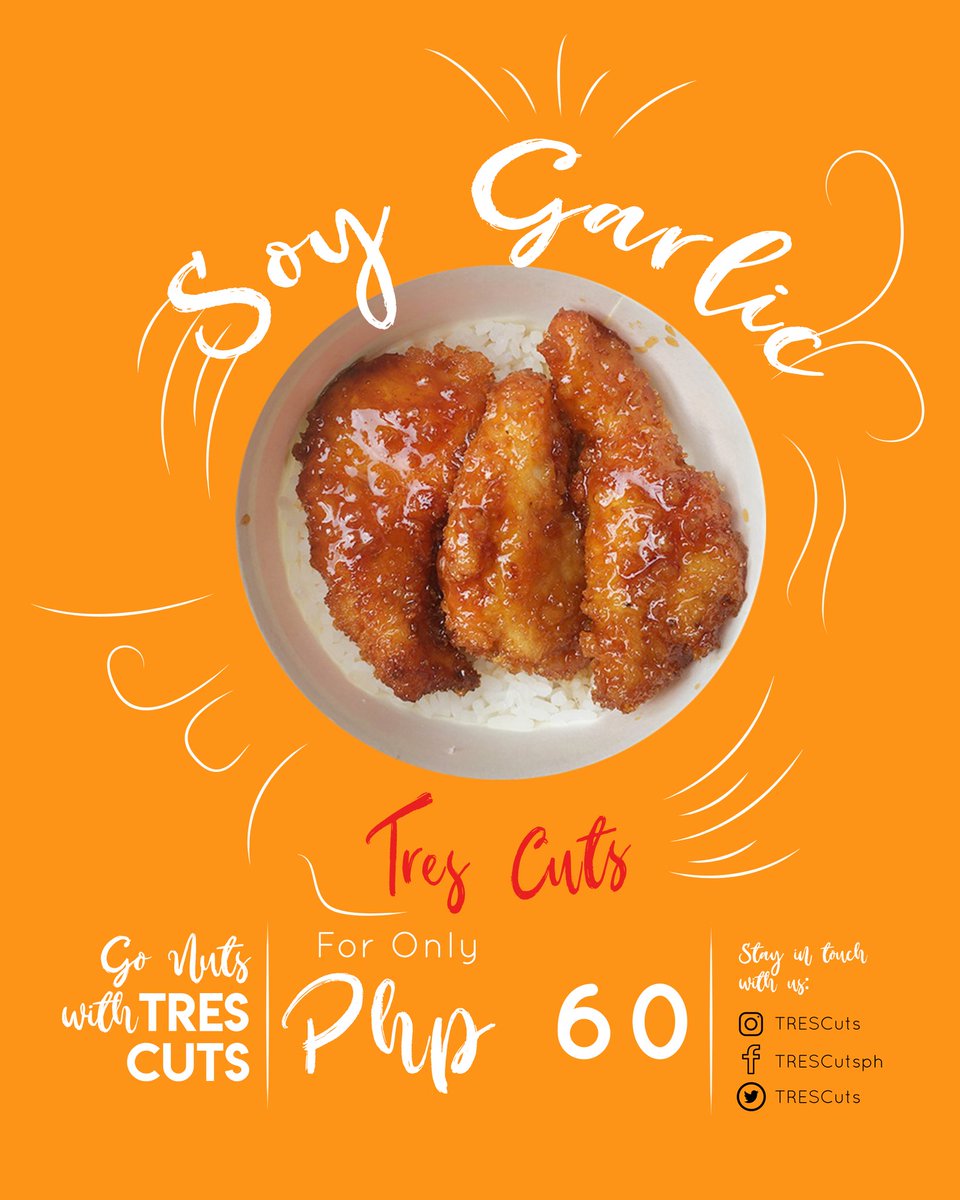 TR3SCuts's tweet photo. Pre-order now and avail our 3 flavored chicken at St. Mary's College Quezon City ICB Lobby on February 18-20, 2020 and Go Nuts with Tres Cuts, Taste it while it's Hot!
#TresCuts #SMCQC #GarlicParmesan #Teriyaki #SoyGarlic #EO2020 https://t.co/WvcR86VDq7
