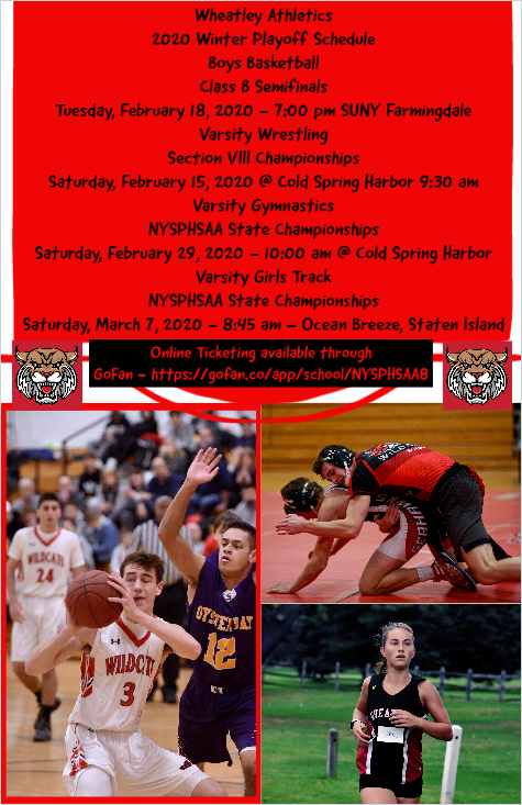 Wheatley Athletics 2020 Winter Athletic Playoff Schedule
<a href="/WheatleySchool/">The Wheatley School</a> <a href="/EastWillistonSD/">East Williston UFSD</a> 
Come support our teams!  Online ticketing through GoFan - gofan.co/app/school/NYS…