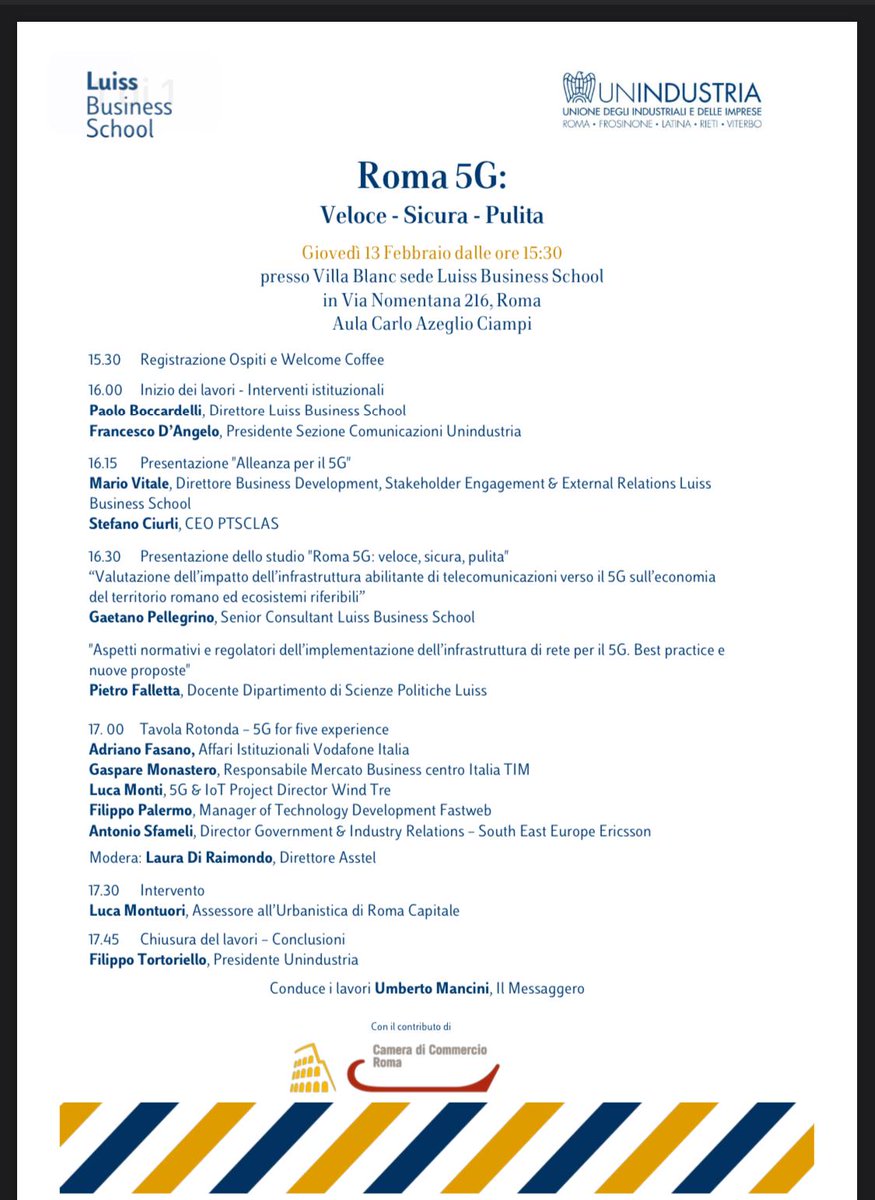 ptsclas's tweet photo. Giovedì 13 febbraio:
#PTSCLAS e #LuissBusinessSchool firmano l'accordo sul #5G 

https://t.co/bwb8jlG48C

#5g #tim #vodafone #Wind #Fastweb #Infratel #Invitalia #Mise #wifitalia #Mediaset #Luiss #sviluppo #italia #knowledgethatinnovates #veniamodalontano https://t.co/1hqTshljft