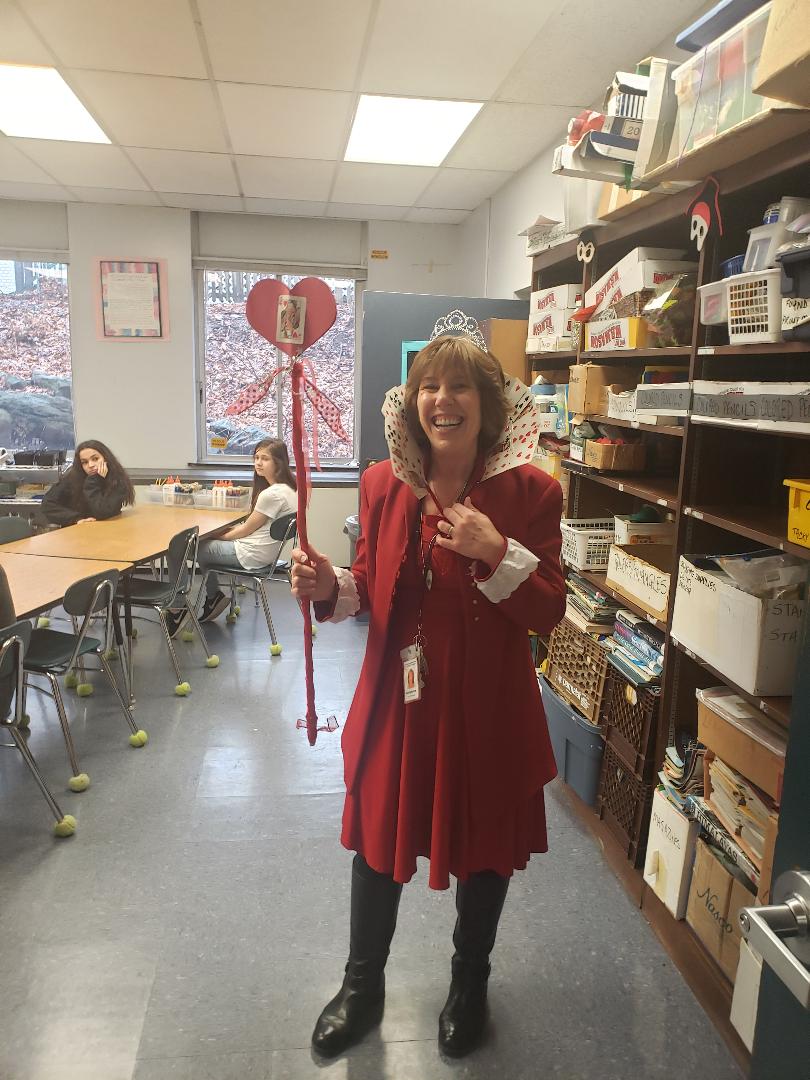 The Queen of Hearts...What an awesome costume by Mrs. Lyons for our Spirit Week: Characters Day Celebration