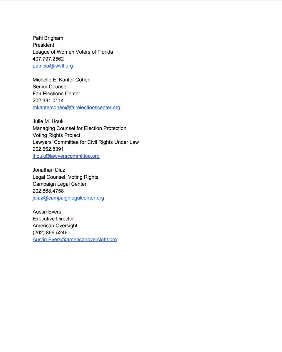 Screenshot of page 4 of the letter from a coalition of voting rights groups to the Florida Secretary of State. The full text can be found at the link in the original tweet.