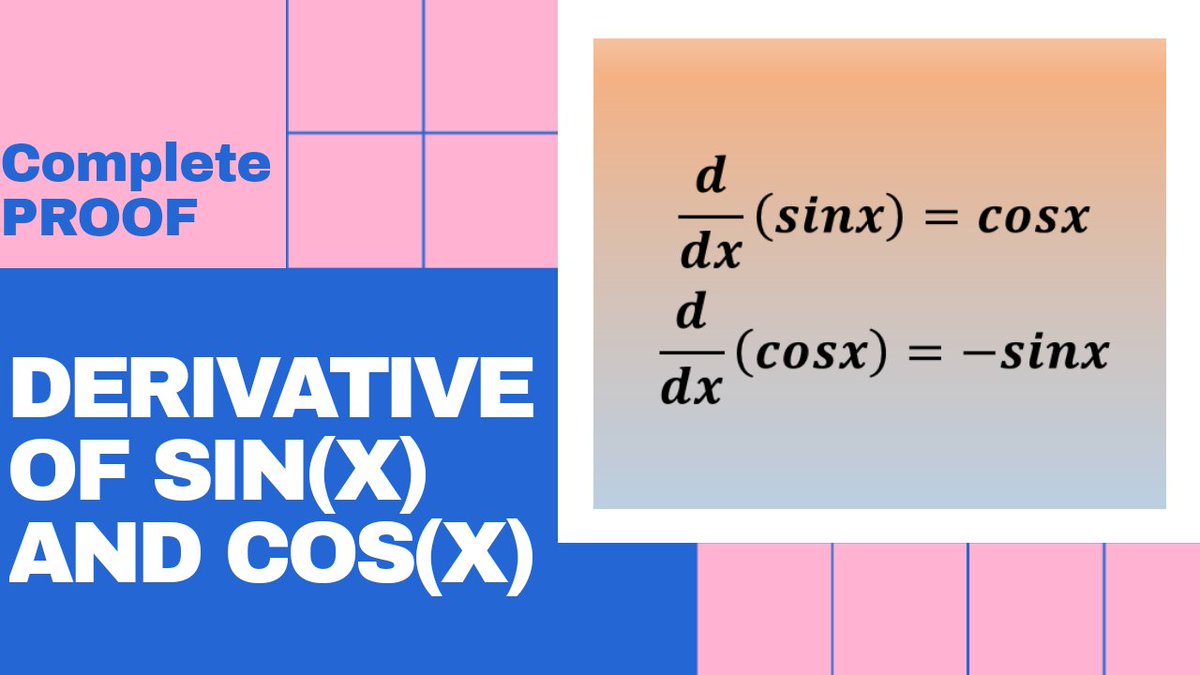 SocietyMaths's tweet photo. HI all...!
Here is a complete detailed video about proof of derivative of sinx and cosx..CLICK HERE👇
https://t.co/U7lEffFbMe
#SayNoToValentine #MathFriday #maths #Mathematics #ProofYouAreALegend #trigfunctions #sinx #MathStratChat #mathart #Derivatives https://t.co/0PqyVAtJWy