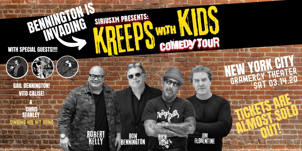 BENNINGTON is invading the KREEPS with KIDS in NYC!  Chris Stanley will perform his new song LIVE!  Vito will intro the show LIVE! and Gail will be hosting the panel.  One show only!  

Just a few tickets left- get them here:  tinyurl.com/tfduwnw