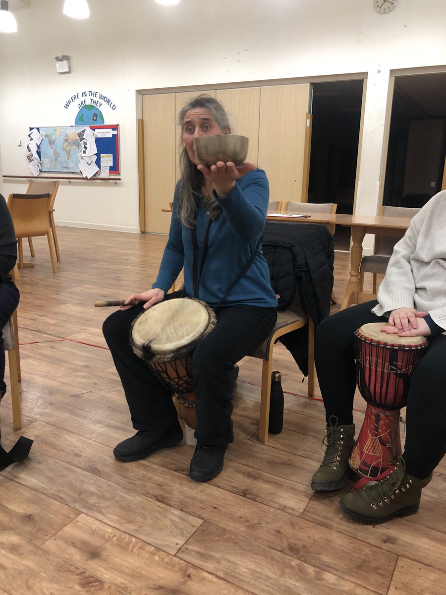 How does the singing bowl make you feel? 

“Happy”
“Calm”
“Relaxed”
“Magical”
“Powerful” 

Beautiful session so far with our drumming leader a Michelle. Such a fantastic, inclusive group.