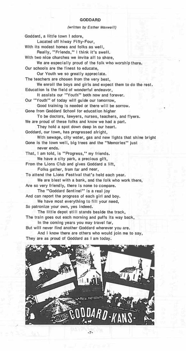 Hi Neighbors! It's time for a #ThrowbackThursday. Pictured is an undated poem written by Esther Maxwell about Goddard! Let us know if you have seen this before!