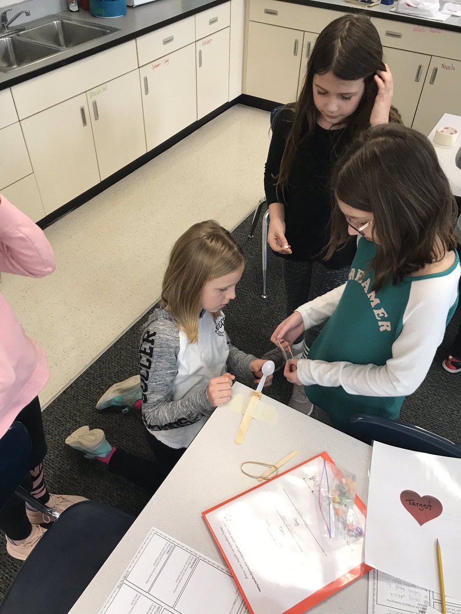 wells2clancy's tweet photo. Working collaboratively to design, create, and test Candy Catapults. https://t.co/InmlLXexu1