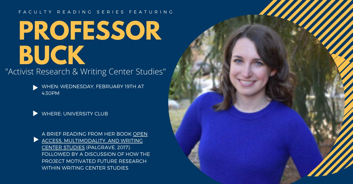 Join us on Wednesday, February 19th at 4:30pm in the University Club for our Faculty Reading Series Featuring: Professor Buck!