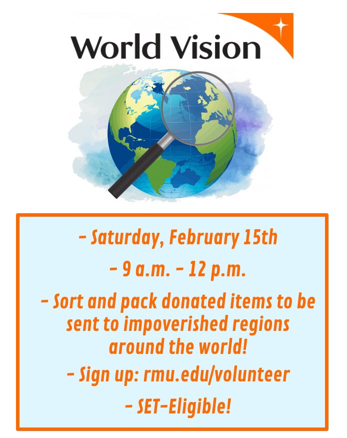 rmuengage's tweet photo. This week’s service project is another chance to be part of World Vision’s mission to help impoverished regions around the world! https://t.co/QLnDEpxhIx