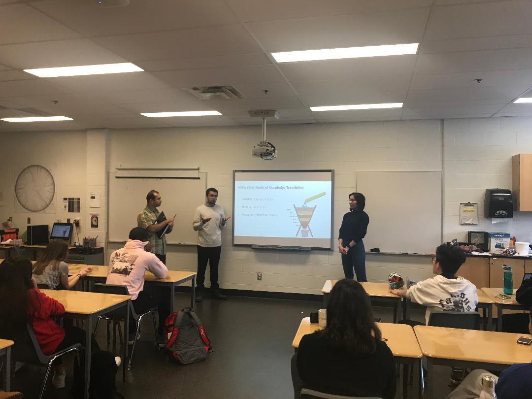 delazzarihsc's tweet photo. Thank you to @HillStrath alumni Hamza Khan’16, Nicole Bodnariuc’17 and the Demystifying Medicine team @McMasterDMS for visiting and introducing the "Knowledge Translation" PBL to grade 11 biology students @delazzarihsc #pblcanada https://t.co/tug6bv7jyl