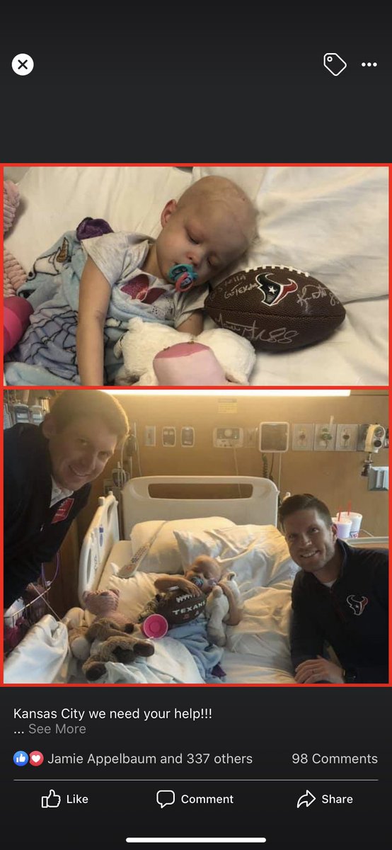 dirty_fight's tweet image. Gonna give this a try then I’ll leave the Chiefs alone. @PatrickMahomes @tkelce this is our friend Stella from Lees Summit. She’s getting brain cancer treatment in Houston. Pls see the images and what the Texans did 😊 ✌️