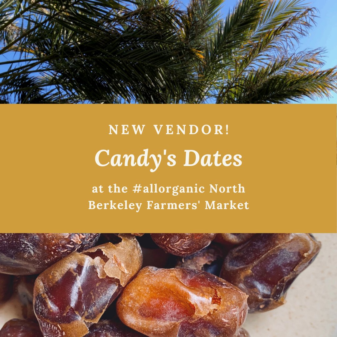 Come out to the #allorganic North Berkeley Farmers' Market today for a sweet treat straight from mother nature 😋 Show your purchase from Candy's Dates at the info booth and receive a $2 token to spend at market (while supplies last)!