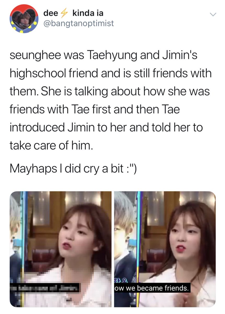 a highschool friend of taehyung once said in an interview that taehyung told her to take care of jimin