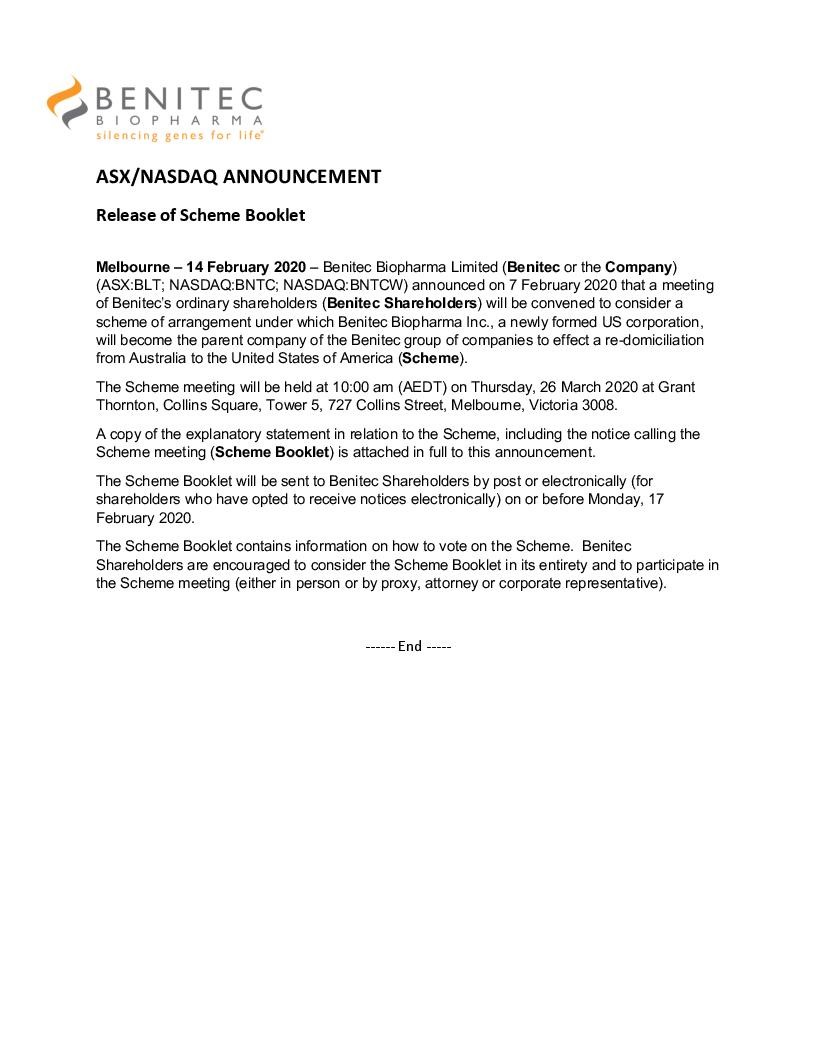 Benitec Biopharma Inc. tweet media