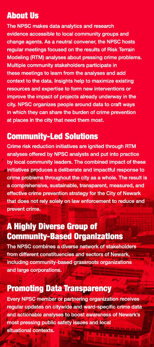 New @NewarkNPSC flyers ready to be printed out and distributed! Steady growth and interest among community stakeholders to be informed by data analytics and research evidence.

#CommunityEngagement #PublicSafety #DataInformed
#CommunityLedSolutions #CrimePrevention