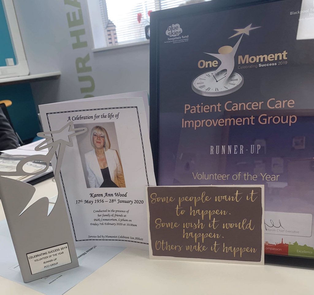 BruntonJackie's tweet photo. Today was @BlackpoolHosp @FyldeCoastCCGs Patient Cancer Care Involvement Group it was a special one-we paid tribute to one of our members-rest peacefully lovely lady. Karen cared about our services supported&amp;challenged us in so many ways we will always think“what would Karen say” https://t.co/ZgotKq7LIj
