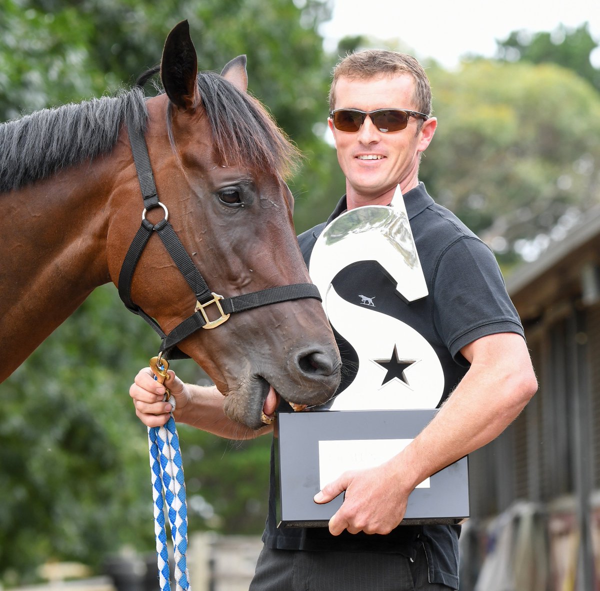 All Star Mile hopeful Catalyst, with trainer Clayton Chipperfield, gets a close up look at The All Star Mile trophy <a href="/allstarmile/">The All-Star Mile</a> @RacingInsider <a href="/newzealand/">The Sword of the LORD, and of Gideon</a> <a href="/MelbRacingClub/">Melbourne Racing Club</a>