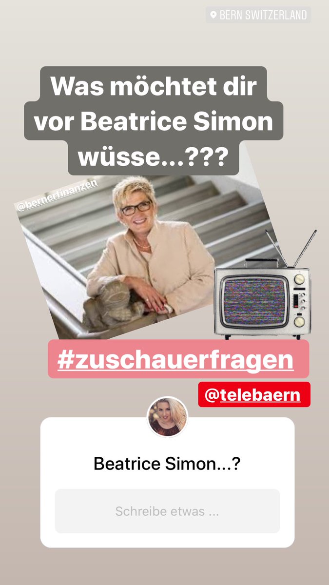 Morgen begleiten wir „@TeleBaernTV“ die Regierungsrätin Beatrice Simon mit der Kamera 🎥 was sind eure Zuschauerfragen für @bernerfinanzen? —> Insta @michellebernhard 
...
#telebärn #beatricesimon #tv #typischmichelle #bern #regierungsrat #politik #bdp