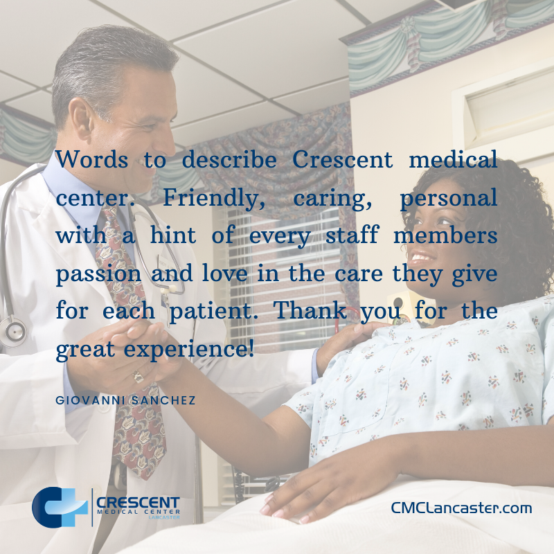 CMC_Lancaster's tweet photo. Friendly, caring, passion and love. How would you describe Crescent Medical Center Lancaster? Let us know in the comments below ⬇️. https://t.co/P8rpX3jTLA