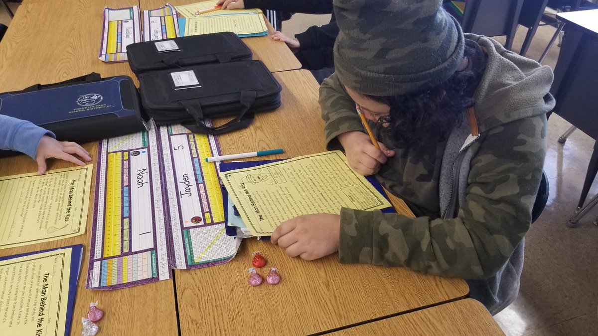MissVitale's tweet photo. Preparing for Valentine's Day with some reading about Milton Hershey, his perseverance, and his tasty creations!!🍫 @Hershey #3rdgrade #d84ontrack @D84Pietrini https://t.co/0opwTJyKHz