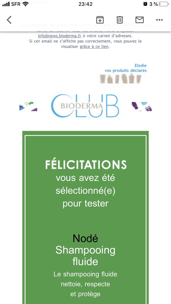 testeuseelodie's tweet photo. Je viens ouvrir ma boîte mail est surprise sélectionner par le club @BiodermaFr
Nodé Shampooing fluide 200ml. #shampoingfluide #nettoie #respectetprotege #bioderma https://t.co/5J8c7D787m