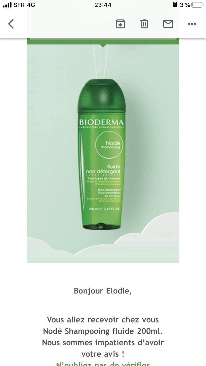 testeuseelodie's tweet photo. Je viens ouvrir ma boîte mail est surprise sélectionner par le club @BiodermaFr
Nodé Shampooing fluide 200ml. #shampoingfluide #nettoie #respectetprotege #bioderma https://t.co/5J8c7D787m