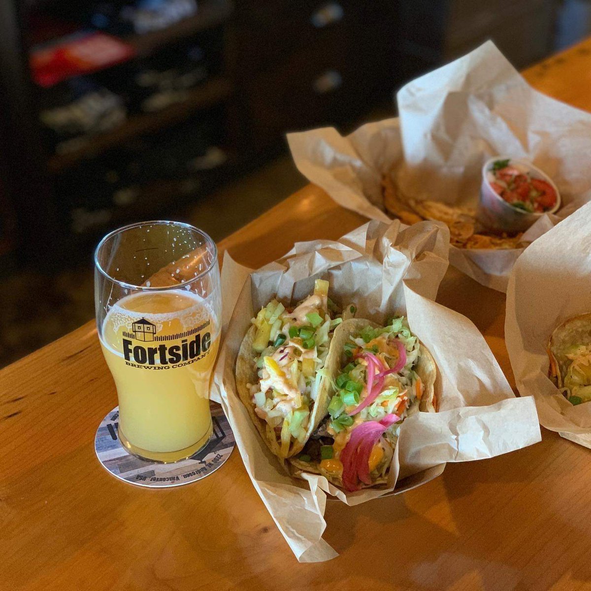 Join us for an evening of beer, tacos and romance tomorrow! On the menu is a 3-course meal from Taco Spaceship. Start out with chips, enjoy a taco flight entree and finish up the night with a special dessert in take-home Fortside glasses!