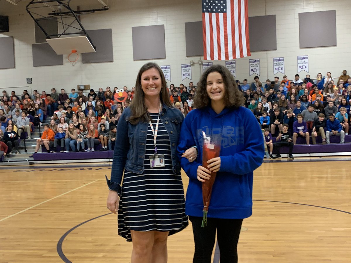 RCEMiddle's tweet photo. Since our Girls’ 8th Grade Night was #RainedOut☔️ ... we recognized the 8th grade basketball players and cheerleaders at today’s #HuddleRally💜 #teamRCE🐾 #RCEhoops🏀 #loveourteachers💕 https://t.co/qItq8EOp3Z