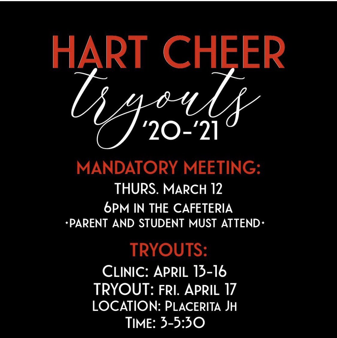 HartHighCheer's tweet image. If you are interested in cheering at Hart, come to our meeting! See you there.❤️