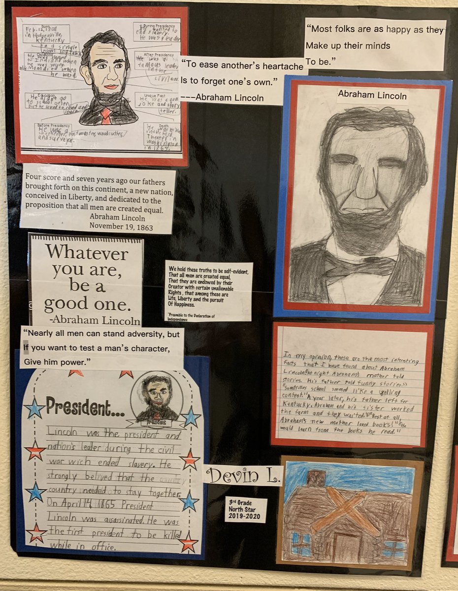 CGaillour's tweet photo. Mrs. Higgins’ students create posters displaying things they have learned about President Lincoln, in celebration of Presidents’ Day #SkillIntegration #SocialStudiesELAArt #TheFutureLooksBright @JMistySmith @chris_zone4 @ABQschools https://t.co/STQlvn8CoX