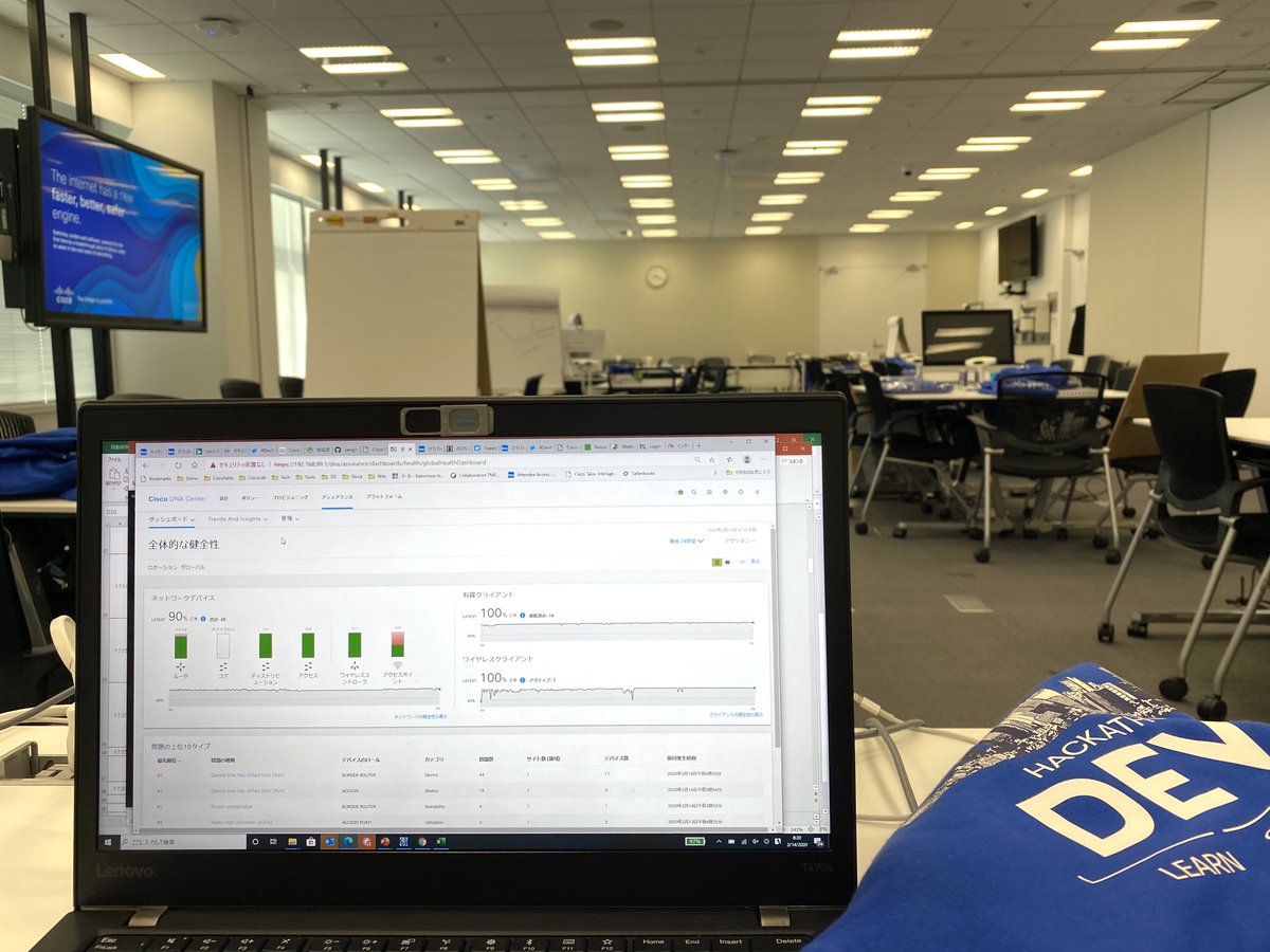 kazumasaikuta's tweet image. おはようございます！Day2です！ネットワークも概ね健康で、良かった😃 #DevNetHackathon