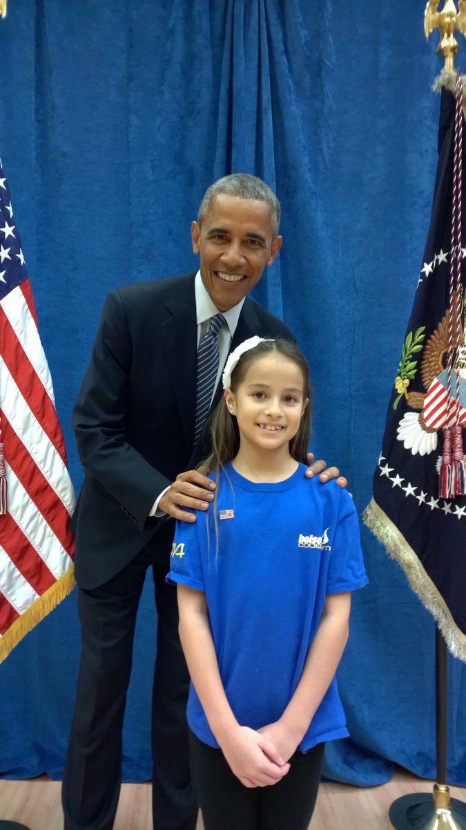 #ThrowbackThursday to that time my daughter got to meet <a href="/BarackObama/">Barack Obama</a> in 2015. She has been coding and presenting at #BoiseCodeCamp since she was 6 yo. What kind of door does learning to code young open? This one right here! #womenintech