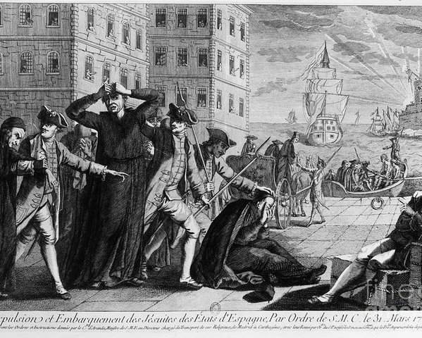 Encouraged by his Masonic Ministers Aranda & Campomanes in 1767 Charles exiled the Jesuits who had been the main opponents of Masonry. To Charles they had rebelled in Brazil,rioted in Spain & condemned his Masonic friends. Jesuits in the Spanish Empire were all forcefully exiled.