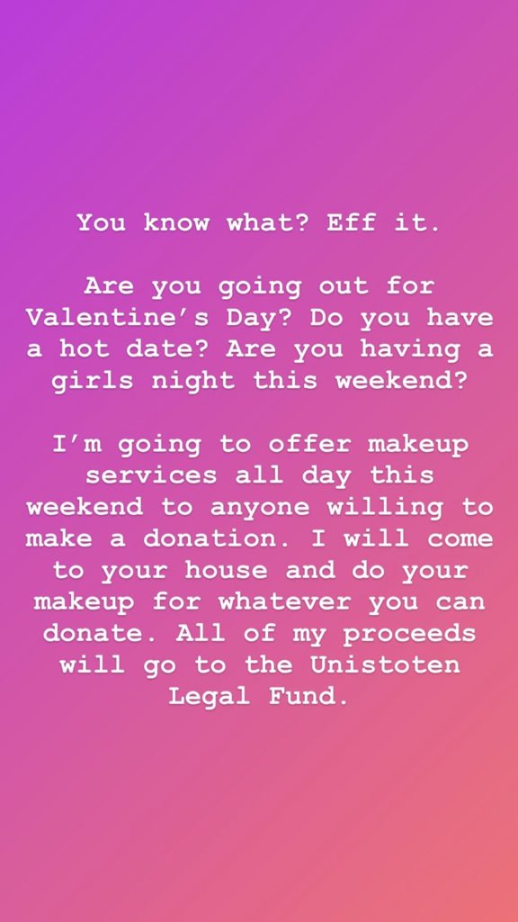 glitterxpony's tweet photo. I’m offering a deal right now due to the overwhelming need that @UnistotenCamp is facing. If you donate to me I can offer a makeover (greater Vancouver area) or a makeup lesson via video messaging. Any dollar amount accepted and you can donate to me or the official donation page. https://t.co/4bPJ172OMO