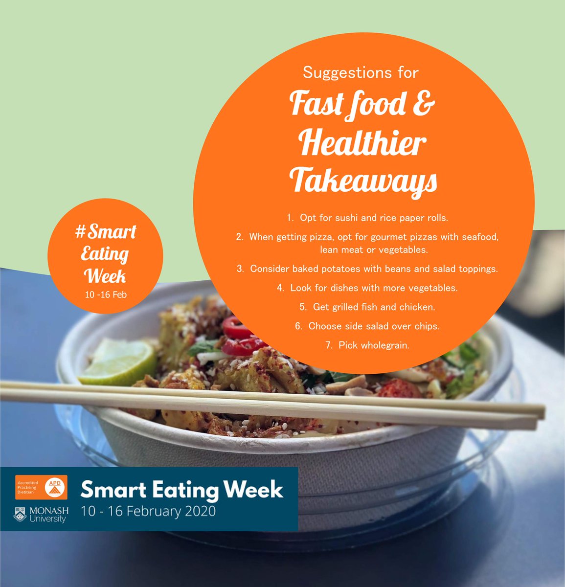 FLFoodAsMed's tweet image. Suggestions and Tips for when getting Fast food and Takeaways #SmartEatingWeek. 

If you&apos;re interested in diet, nutrition &amp;amp; how to best to use food to maintain optimum health &amp;amp; prevent disease? 

Join &quot;Food as Medicine&quot;: 3wks, fully online, 9-29 March. futurelearn.com/courses/food-a…