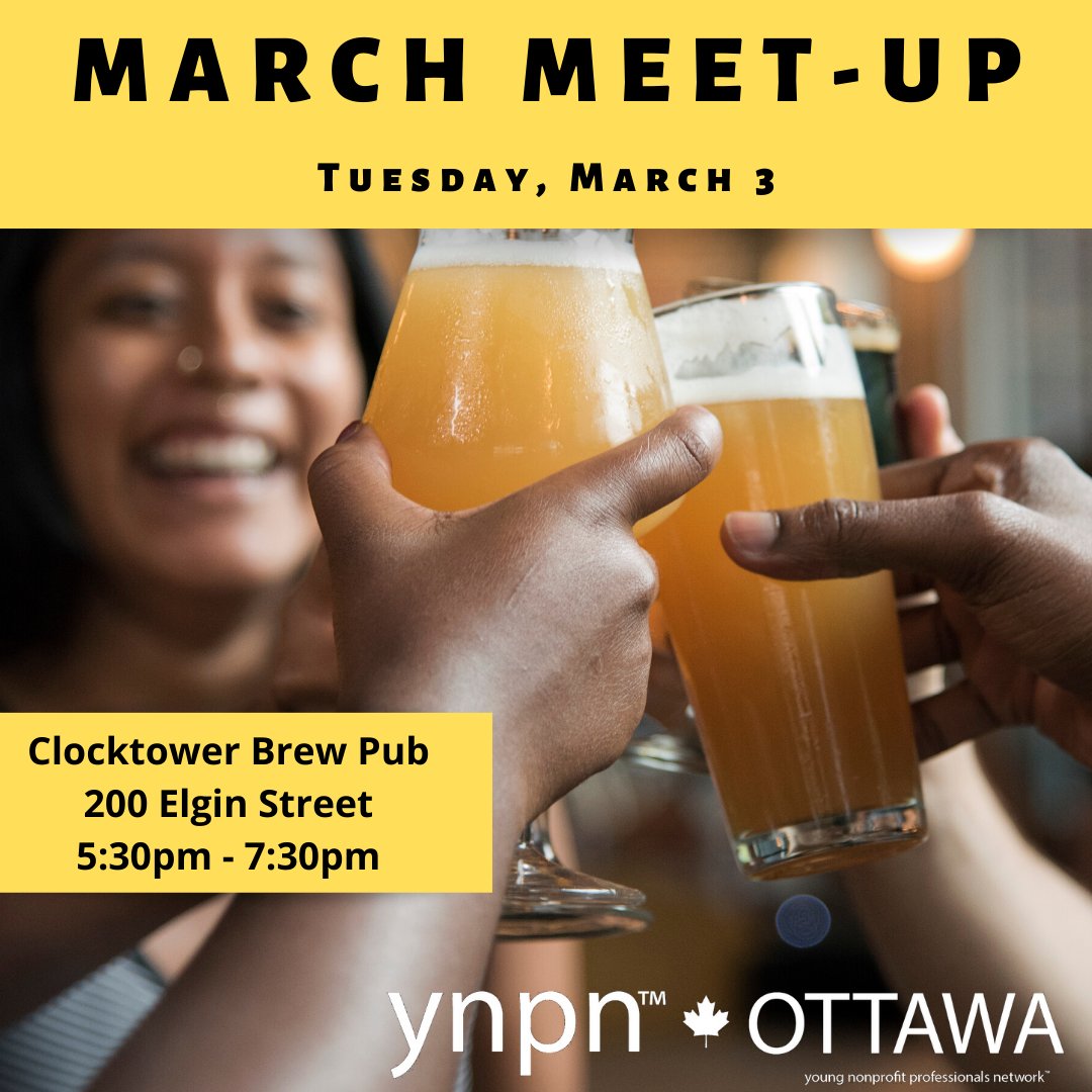 YNPNOttawa's tweet photo. March over to @The_Clocktower for our 2nd meet-up of the year! March 3rd from 17:30-19:30. Members and non-members, professionals and students, all are welcome! https://t.co/u4iailIUIt