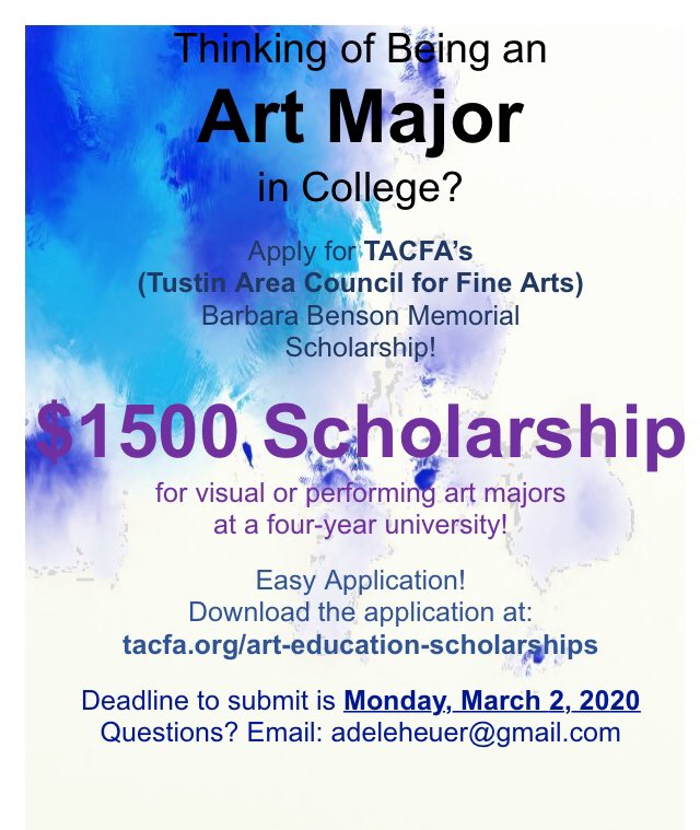 Applications are now being accepted for$1,500 scholarships for TUSD students planning on majoring in the arts. Apply at TACFA.org