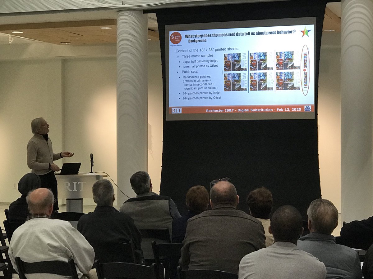ritGMST's tweet photo. Dr. Eric Ziese presents Matching Color Inkjet Web Printing and Offset Lithography at Production Volumes at Colloquium ⁦@RITEngTech⁩ ⁦@RITtigers⁩ https://t.co/ANZgwvKYOl