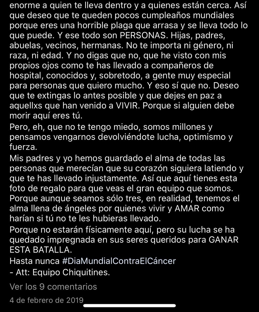 AguiFrias's tweet photo. Quiero compartir este texto acá, por que me llego al corazón, y hoy, me siento como esa mujer que escribió eso, con mucho odio por qué existas y arrases poco a poco con la vida de gente que es tan buena y amada y se merece vivir mil vidas más. Se los comparto. https://t.co/nNc3DifMO2