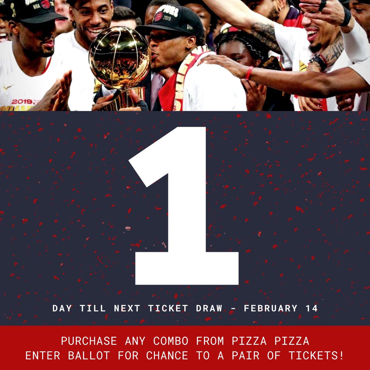 ONE ☝️ more day until we announce the Raptors winner! So excited! 😃 Are you ready? <a href="/pizzapizzaltd/">Pizza Pizza</a> #raptors