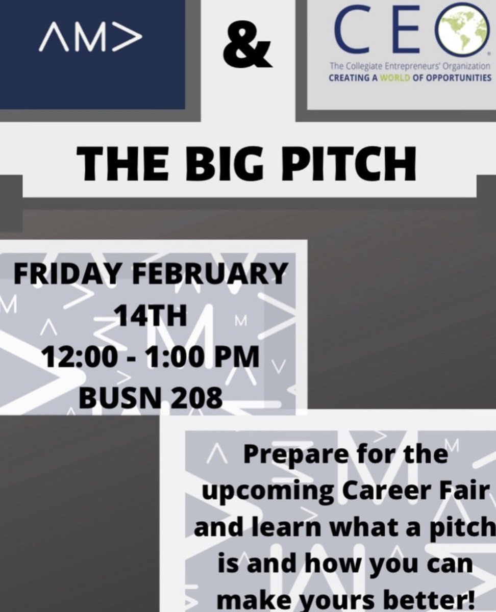 RowanAMA's tweet image. Don’t forget we have a meeting tomorrow with the CEO club to work on our personal pitches for the Career Fair! See you all tomorrow at 12pm in room 208 🦉