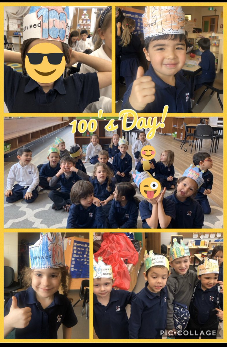 kindies106's tweet photo. We can’t believe it! 100 days of school already.. time flies when you’re having fun 😁 @StGregoryHCDSB https://t.co/73X5Cf6cLs