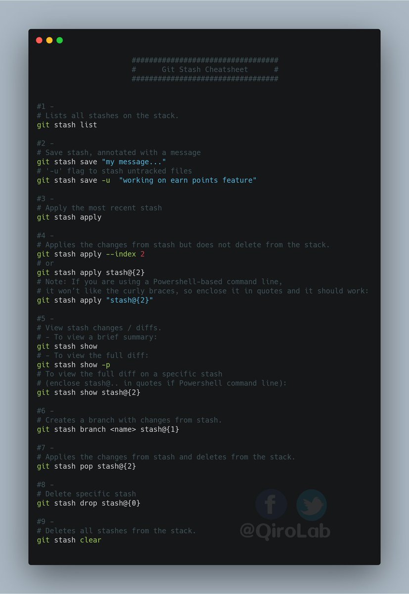 qirolab's tweet image. 🎉 Git Stash Cheatsheet 🎉

#git #GitCheatsheet #GitStash #developers #100DaysOfCode  #CodeNewbie
