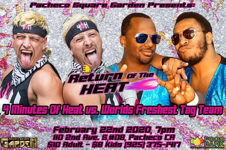 Our featured match up is the returning 4 Minutes Of Heat facing off against #WorldsFreshestTagTeam on Saturday, Feb.22nd 2020, at EBPW: Return Of The Heat!

Tickets Available Now: eventbrite.com/e/ebpw-return-…

#EBPWReturnOfTheHeat