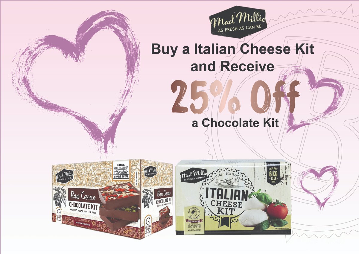 Speak Italian to me🍷🧀 😍....get your loved one a Mad Millie Italian Cheese Kit and receive 25% off a Mad Millie Chocolate kit ❤️ When ordering, use ref # V001 and valid until 14th Feb 2020. Subject to availability. Cheers!